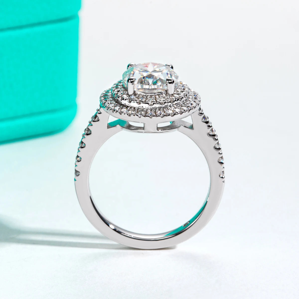 AnuJewel 3ct Oval Cut Moissanite Double Halo Engagement Rings 18K Gold Plated Luxury Wedding Band Rings Jewelry Wholesale