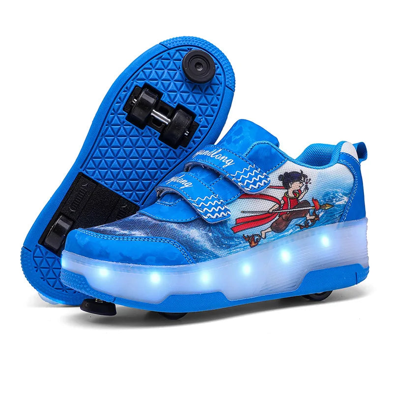 Children's Low-top Four-wheel Roller Skates Luminous with Brake Pads and Wheels Sports Shoes Dual-purpose Skating Casual Shoes
