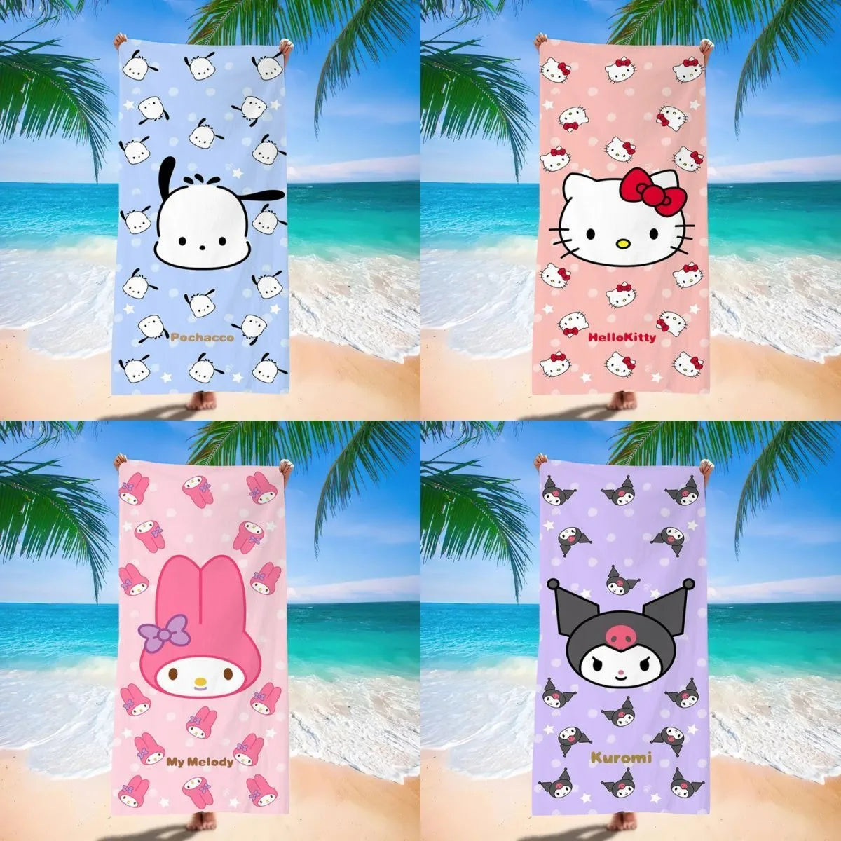 Adorable Sanrio-Themed Beach Towels: Pochacco, Hello Kitty, My Melody, Kuromi! Suitable for towels, bath towels, beach towels