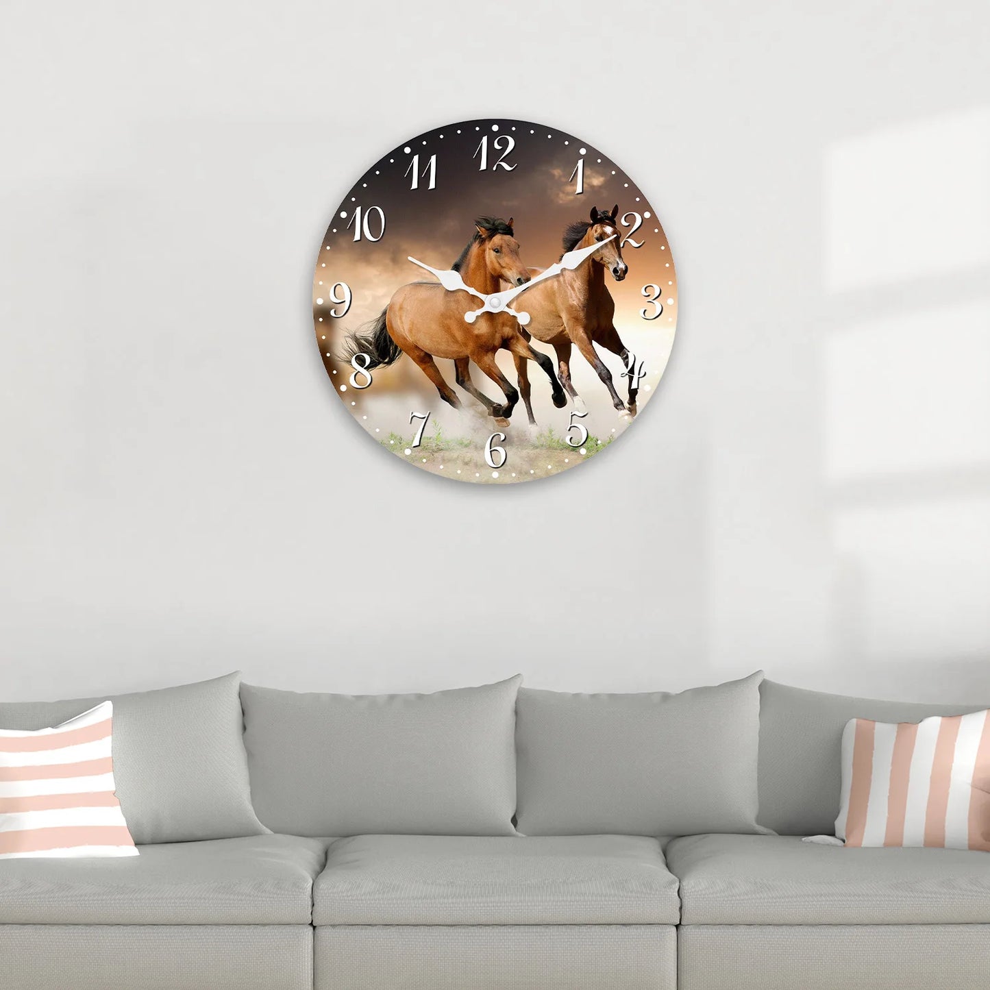 Personalized Animal Horse Element Wooden Wall Clock Living Room Bedroom Kitchen Home Decoration Wall Clock Silent Quartz Clock Holiday Gift 11.2inch Inches 15.6inch Inches (Without Batteries)