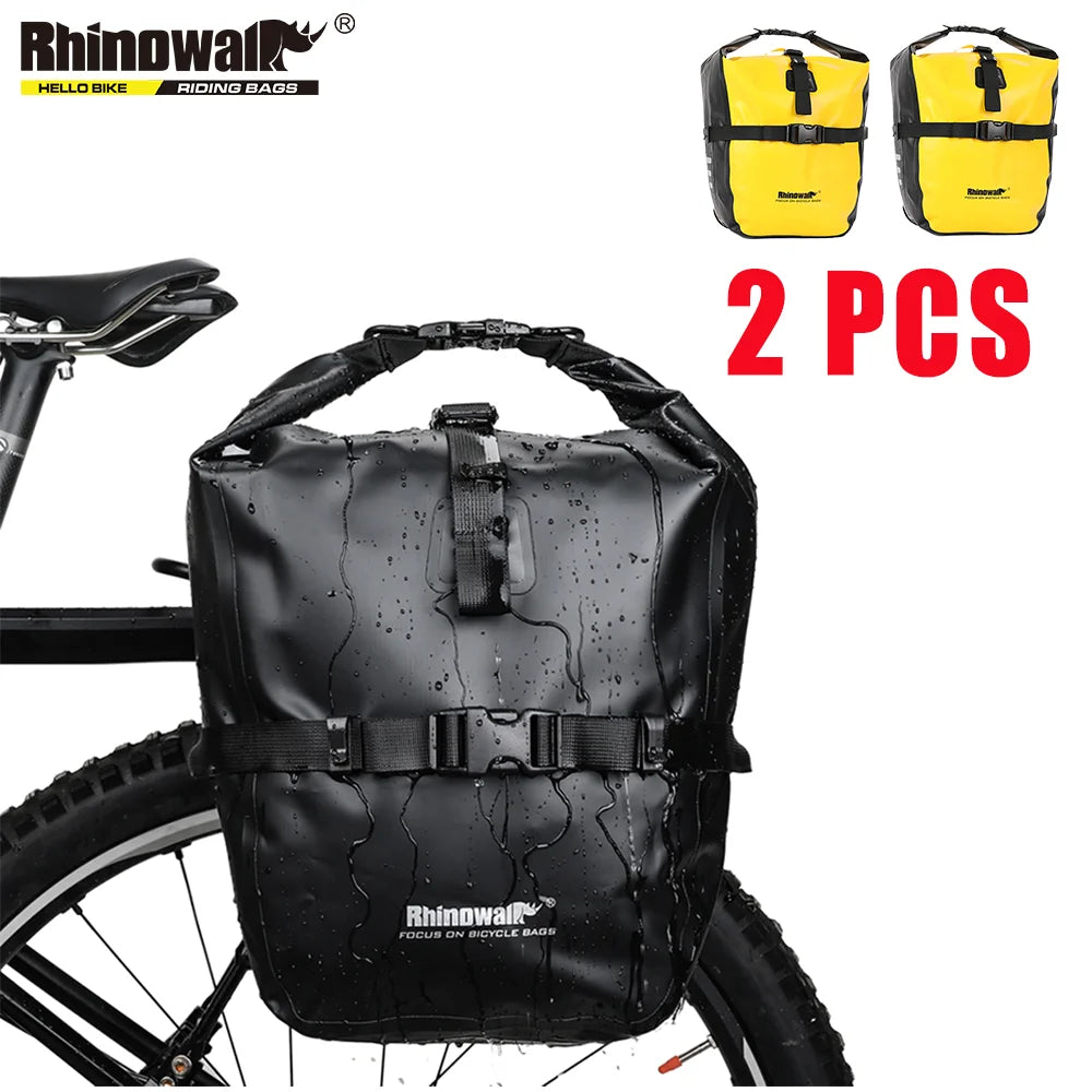 Rhinowalk 2Pcs Double Side Bike Bag 100%Waterproof Bicycle Pannier Saddle Bag 12L-15L Portable Road Bike Back Seat Bag Luggage