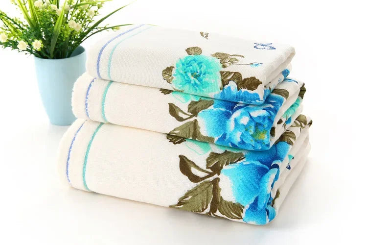 2025 New Luxury 100% Cotton Towel with Bath Towels New Women Peony Beach Towel Bathroom Set for Family Guest Bathrooms Gym