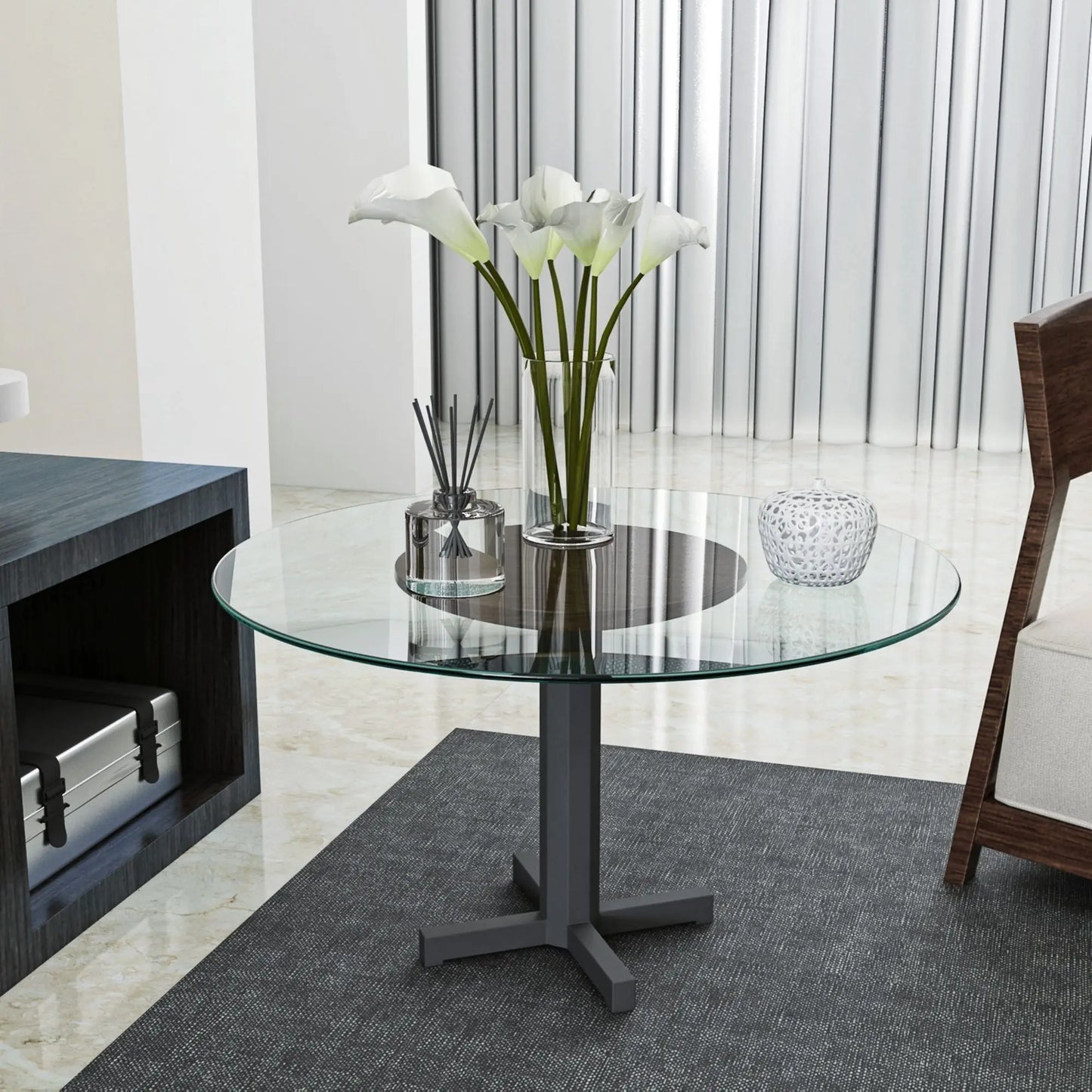 24-Inch Clear Tempered Glass Table Top with 1/4-Inch Thick Round Polished Edge Round Shape