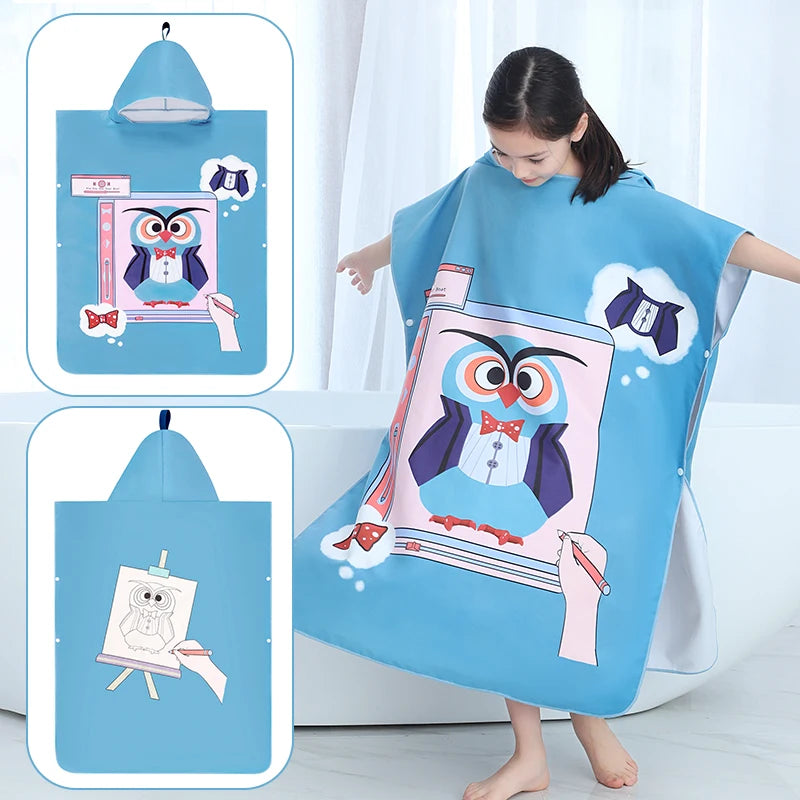 Kids Beach Poncho Towels,Absorbent Quick Dry,Children's Hooded Bathrobe for Boys Girls 3-12Years,Animal Cartoon Swim Bathing Cap
