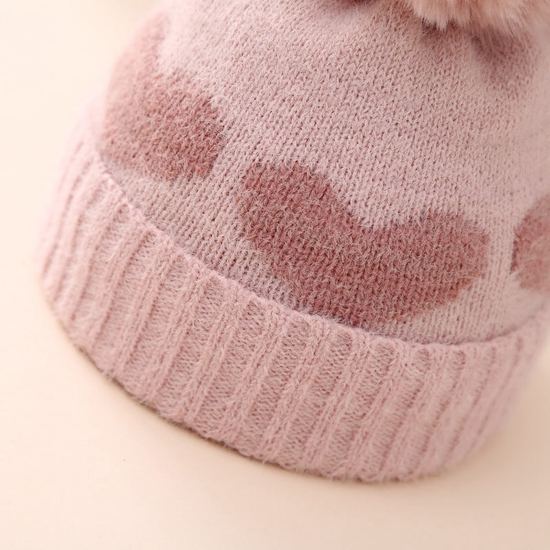 Lioraitiin Baby Girl Winter Hat Cute Heart Pattern Plush Pom Knit Beanie Warm Hospital Cap For Infant Cold Weather Accessories