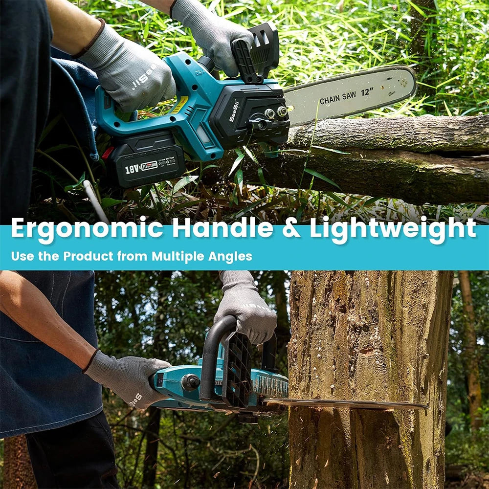 SEESII 12''Cordless Electric Chainsaw Brushless Chain Saw Firewood Tree Cutting Garden Pruning Power Tool For Makita Battery 18V