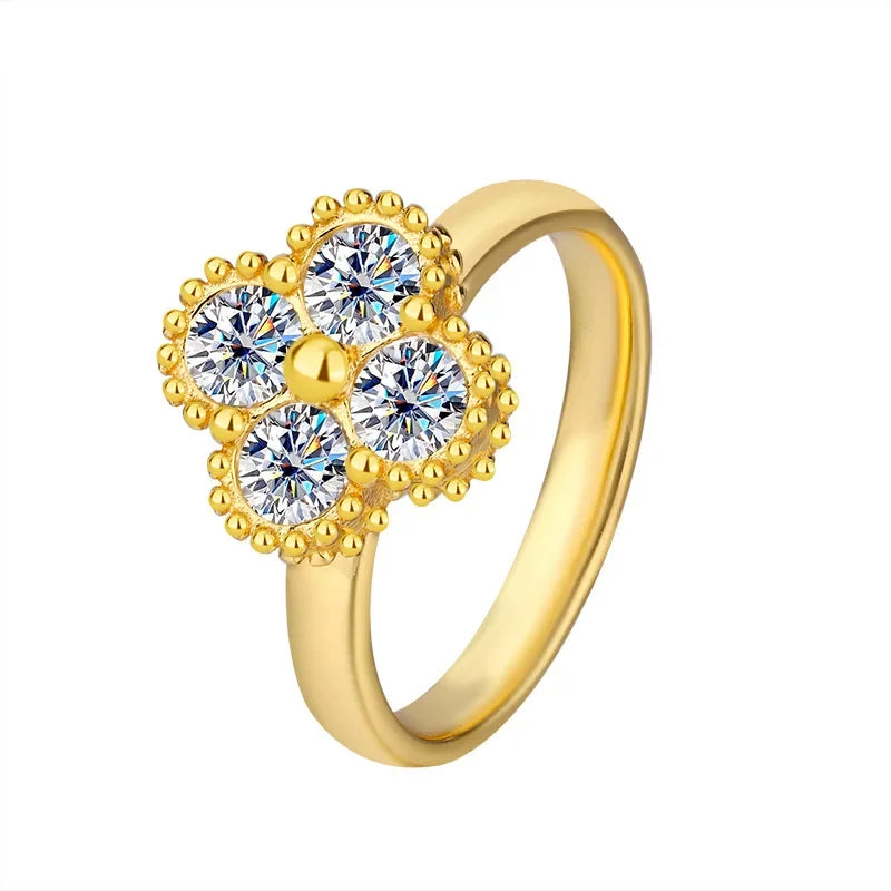 Trumium 1.2CT Sterling Silver 925 Moissanite Ring Clover Lucky Jewelry Engagement Rings for Women Girls Luxury Gift