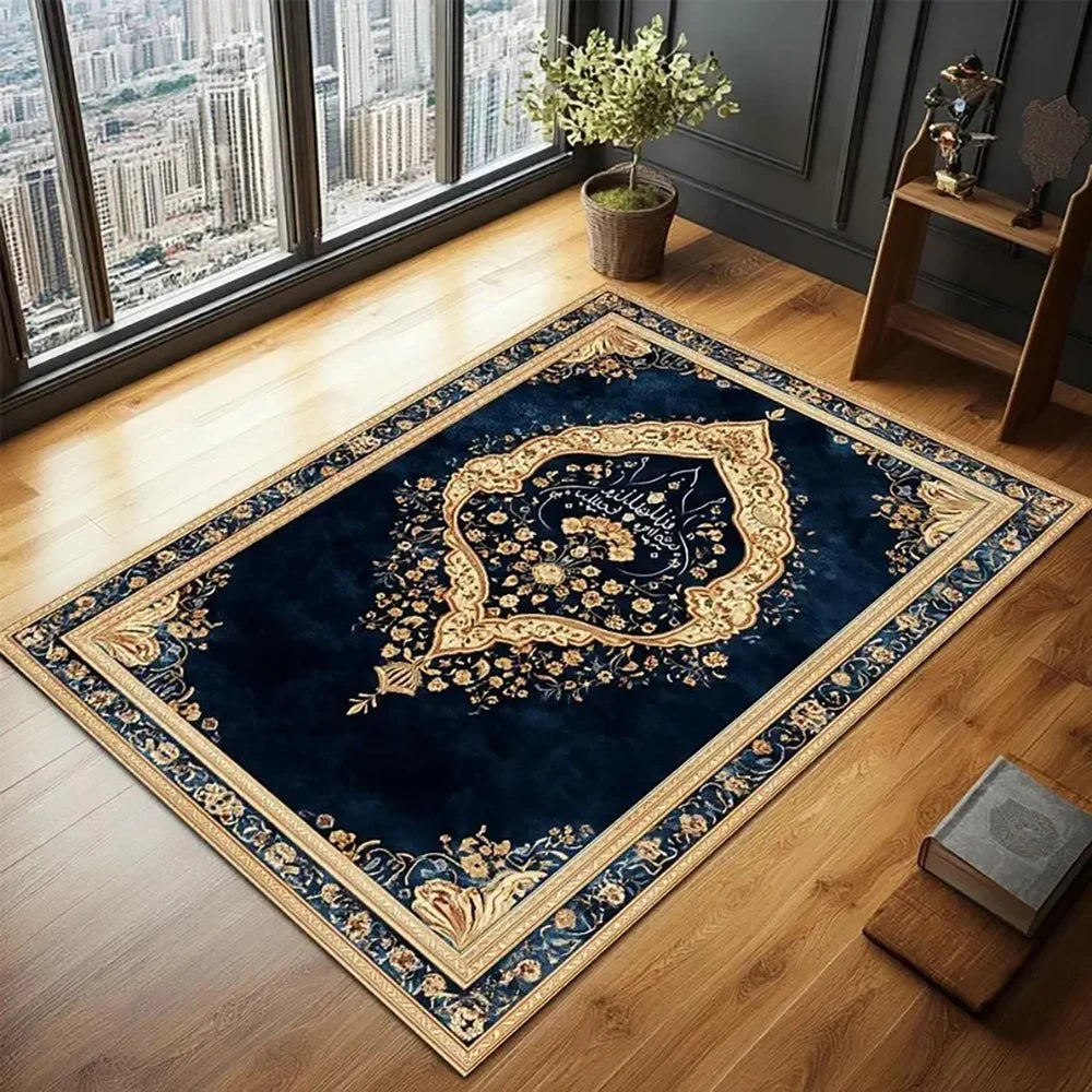 VIKAMA Muslim Prayer Loop-Pile Rug - Ultra-Thin, Stain-Resistant, Non-Slip Carpet for Living Room & Prayer, Soft Floor Mat