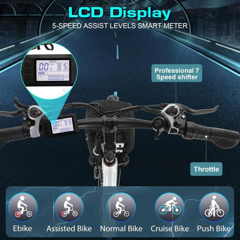 QVivi Electric Bike for Adults with 750W Peak Motor,26" Commuter Electric Bike,22MPH Cruiser Ebikes with 48V Removable Battery