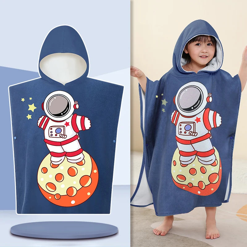 Kids Beach Poncho Towels,Absorbent Quick Dry,Children's Hooded Bathrobe for Boys Girls 3-12Years,Animal Cartoon Swim Bathing Cap