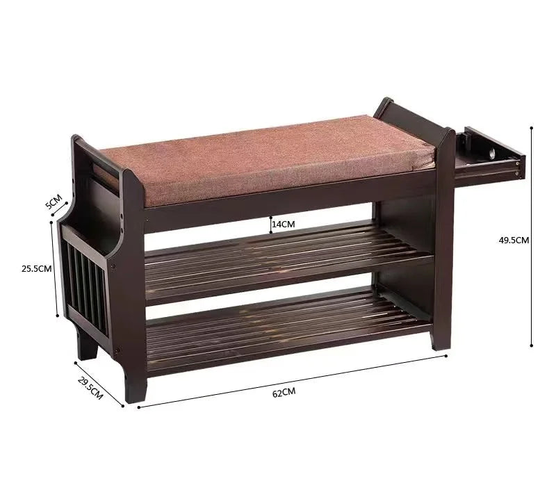 Natural Bamboo Shoe Storage Rack Bench with 2-Tier Cushion Seat Living Room Shoe Organizer Entryway Storage Hallway Furniture