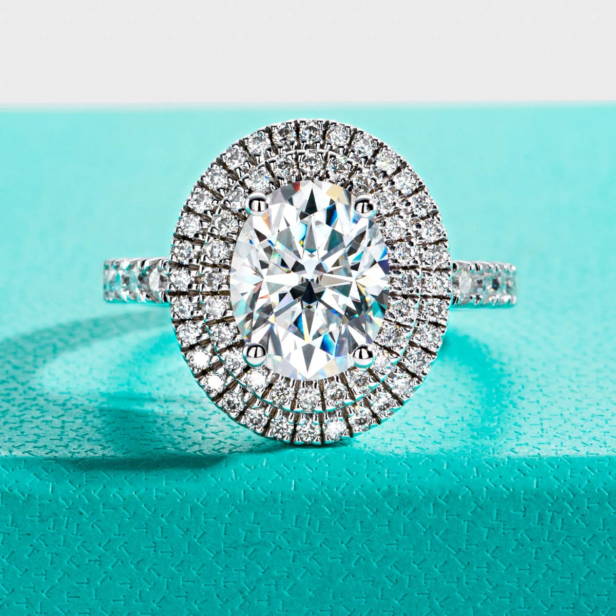 AnuJewel 3ct Oval Cut Moissanite Double Halo Engagement Rings 18K Gold Plated Luxury Wedding Band Rings Jewelry Wholesale
