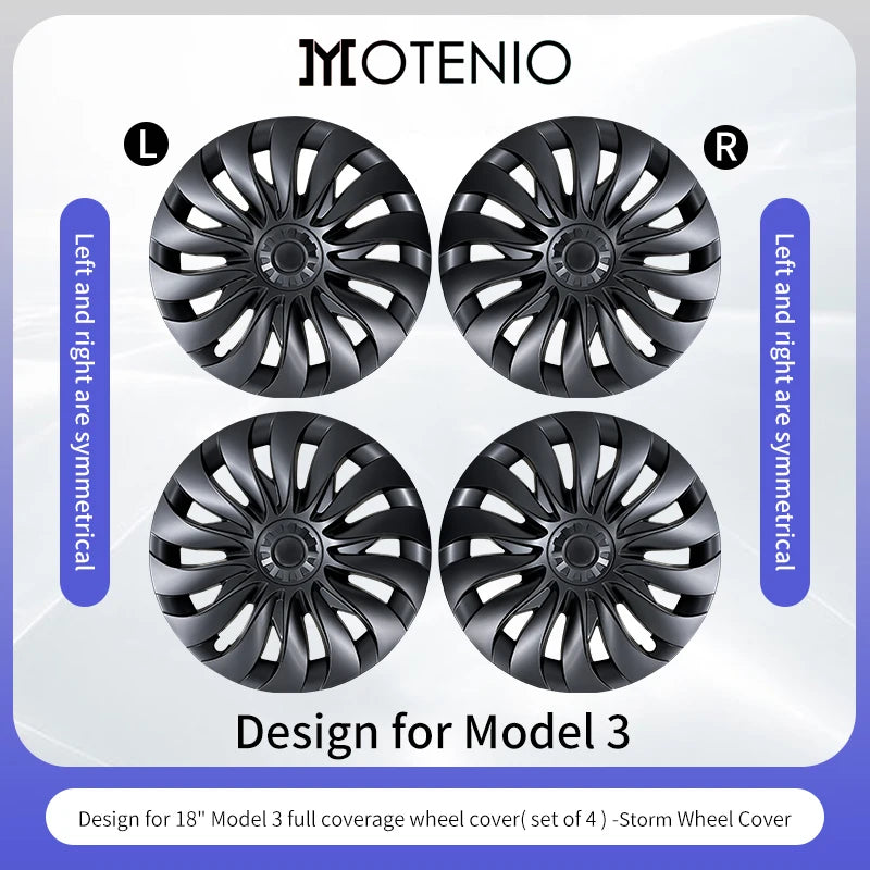 4PCS Wheel Cover Design For Tesla Model 3 Highland 2023-2025 18 Inch Right&Left Hubcaps Storm Style Wheel Cover Accessories