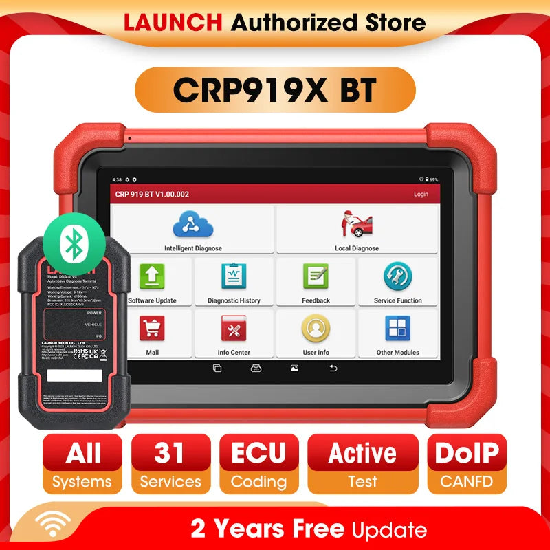 New LAUNCH X431 CRP919X BT OBD2 Scanner Automotive Diagnostic Tools Car CANFD DOIP ECU Coding Professional Scan Free Shipping