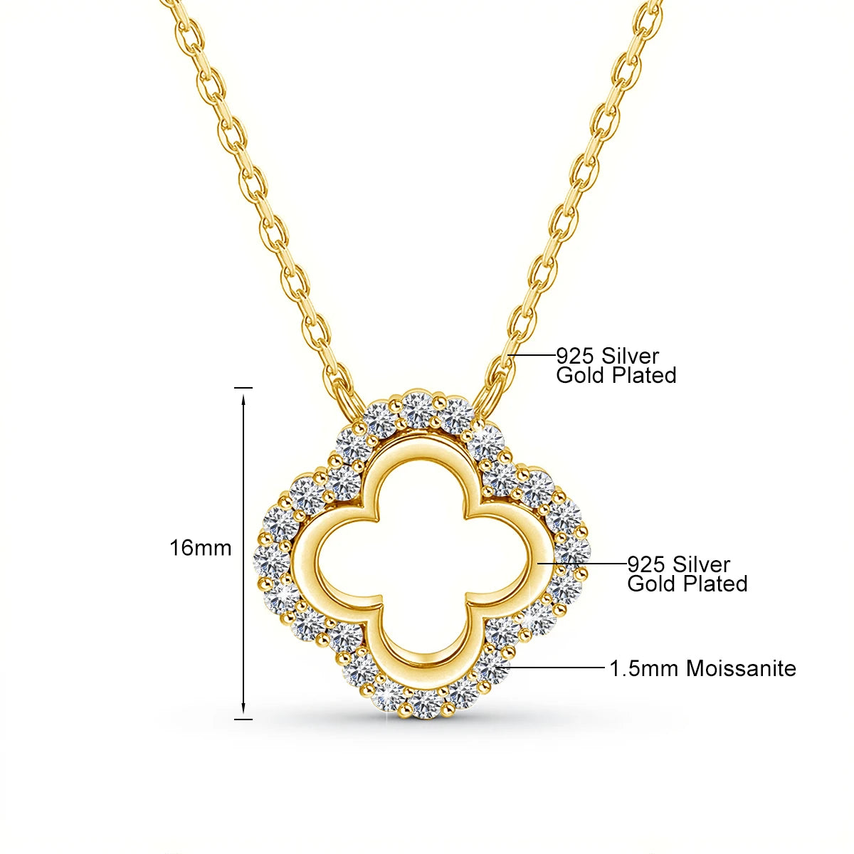 925 Silver Lucky Four-leaf Clover Moissanite Necklace Temperament Ladie Jewelry Red Corundum Gold Plated Solitaire Choker