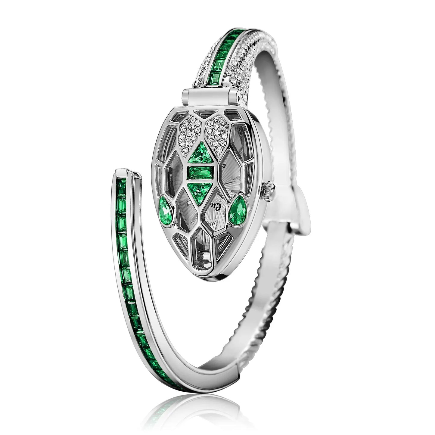 2025 New Hot Sale Fashion Snake Women Watch Bracelet Copper Inlaid Rhinestone Cuff Bangle For Women Quartz Watch Gift