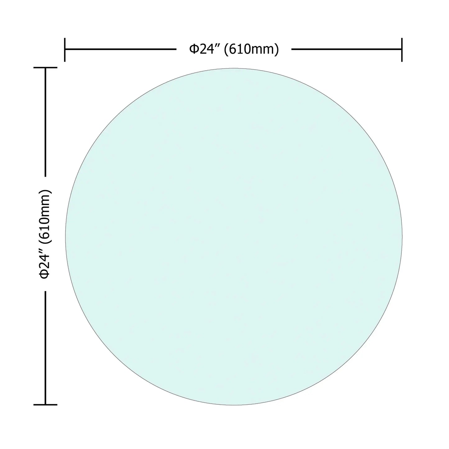 24-Inch Clear Tempered Glass Table Top with 1/4-Inch Thick Round Polished Edge Round Shape