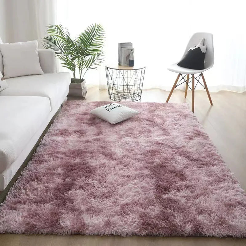 Solid color simple carpet bedroom large area covered with simple bedside silk hair tie-dye carpet room thickened