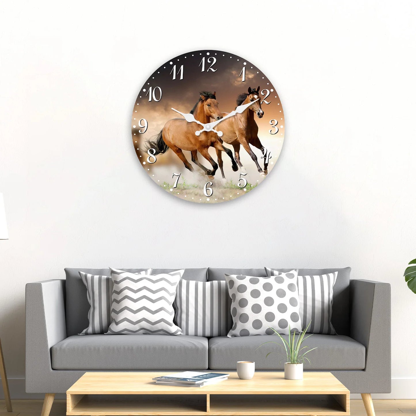 Personalized Animal Horse Element Wooden Wall Clock Living Room Bedroom Kitchen Home Decoration Wall Clock Silent Quartz Clock Holiday Gift 11.2inch Inches 15.6inch Inches (Without Batteries)