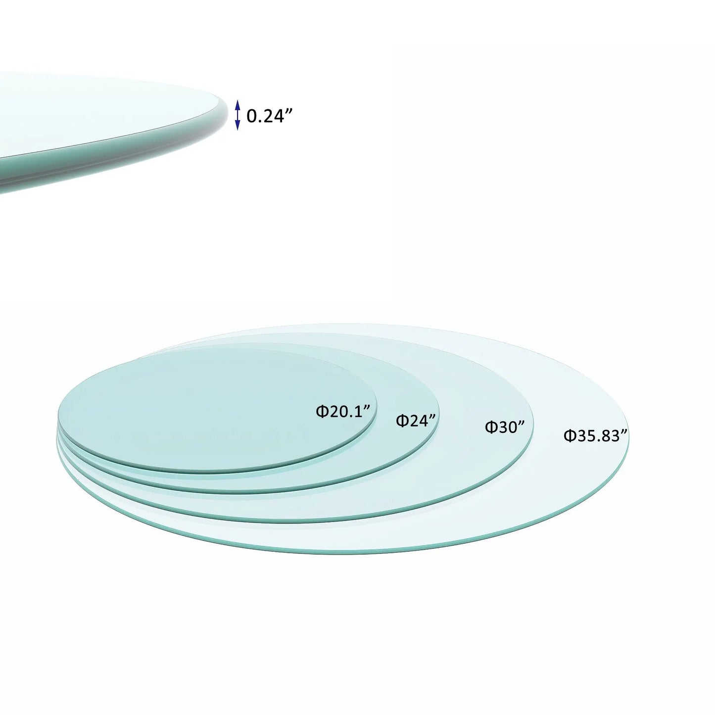 24-Inch Clear Tempered Glass Table Top with 1/4-Inch Thick Round Polished Edge Round Shape