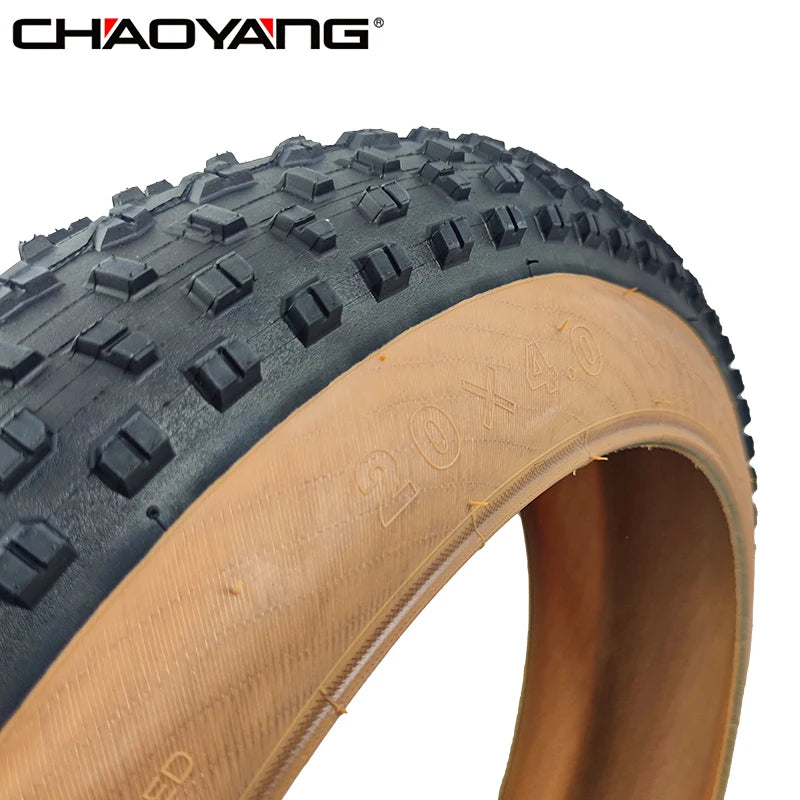 CHAOYANG 20x4.0 100/90-406 Fat Bike Tire 3mm Hippo Skin+ Stab-proof Anti-Slip MTB Beach Electric Bicycle 20PSI Brown Tire H-5176