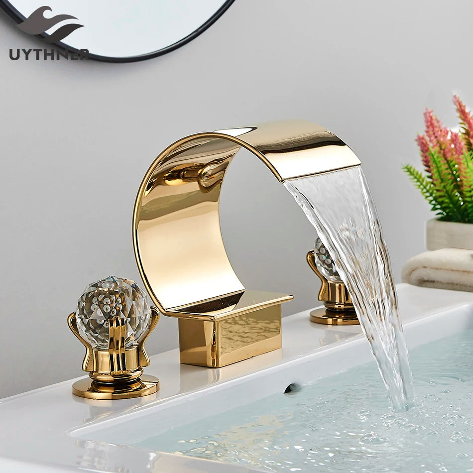 Uythner Bathroom Basin Crystal Faucet Bathtub Mixer Basin Sink Tap Wide Spout Waterfall Bath Hot And Cold Water Mixer Crane