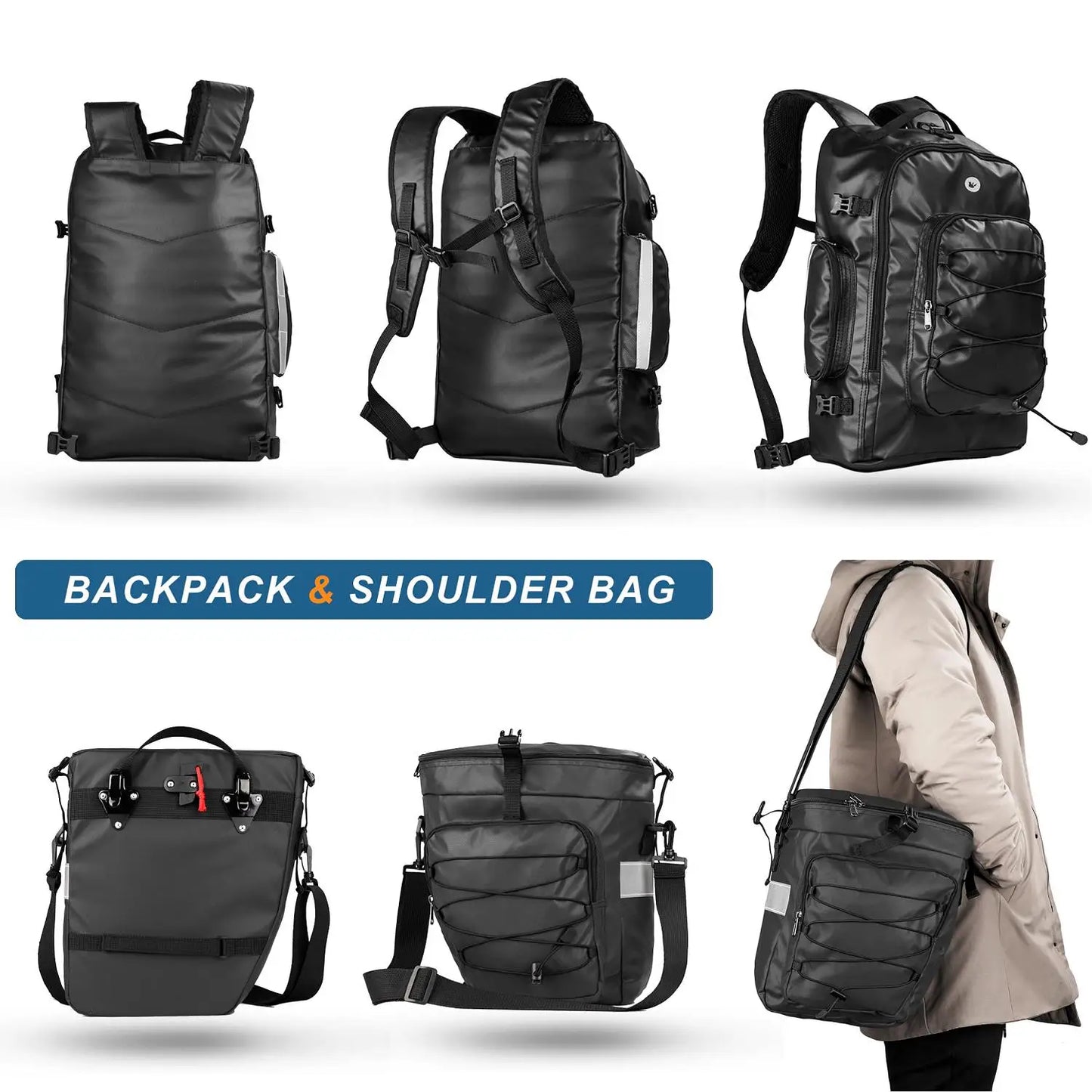 Rhinowalk 3 in1 Bike Pannier Bag 65L Large Capacity Bicycle Rear Rack Bag Waterproof Cycling MTB Double Side Luggage Backpack