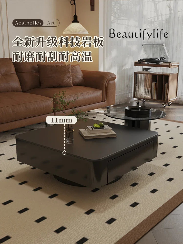 French retro light luxury rock slab coffee table small apartment living room home new square designer