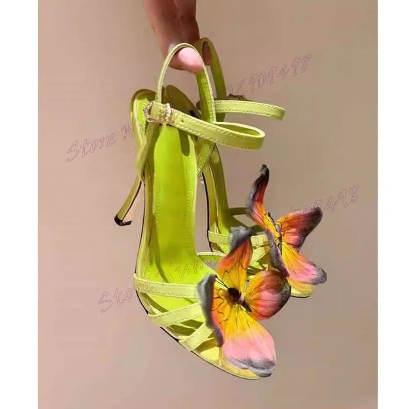 Blue Flower Decor Ankle Buckle Sandals Open Toe Shoes for Women Stilettos High Heels Evening Shoes 2024 Zapatos Para Mujere