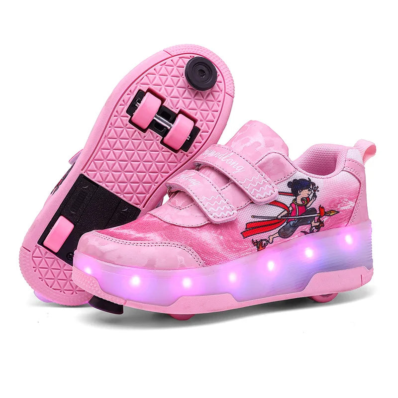 Children's Low-top Four-wheel Roller Skates Luminous with Brake Pads and Wheels Sports Shoes Dual-purpose Skating Casual Shoes