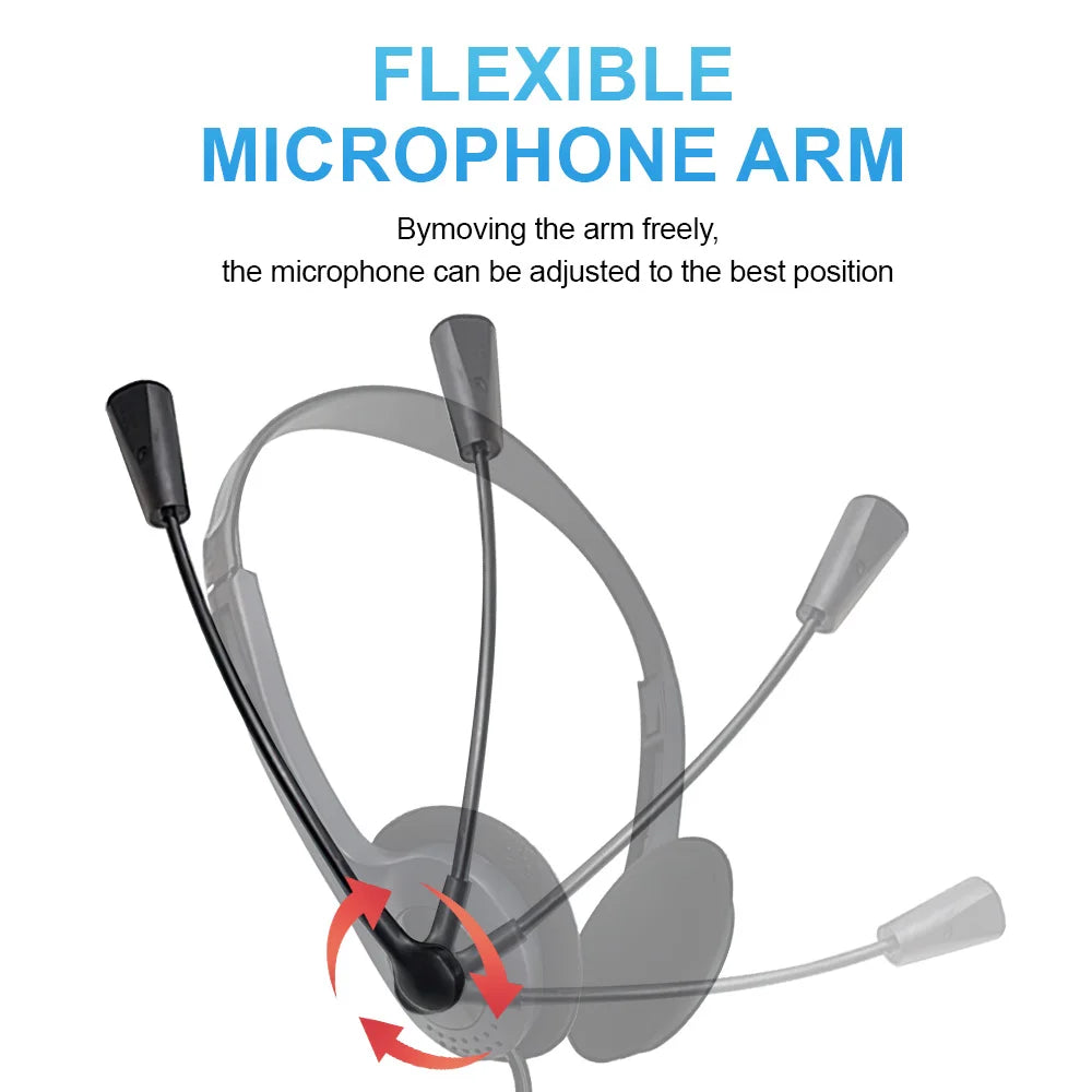 Wired USB Headphones Portable Earphones with Microphone for Laptop PC Call Center Business Headset Noise Reduction Earpieces