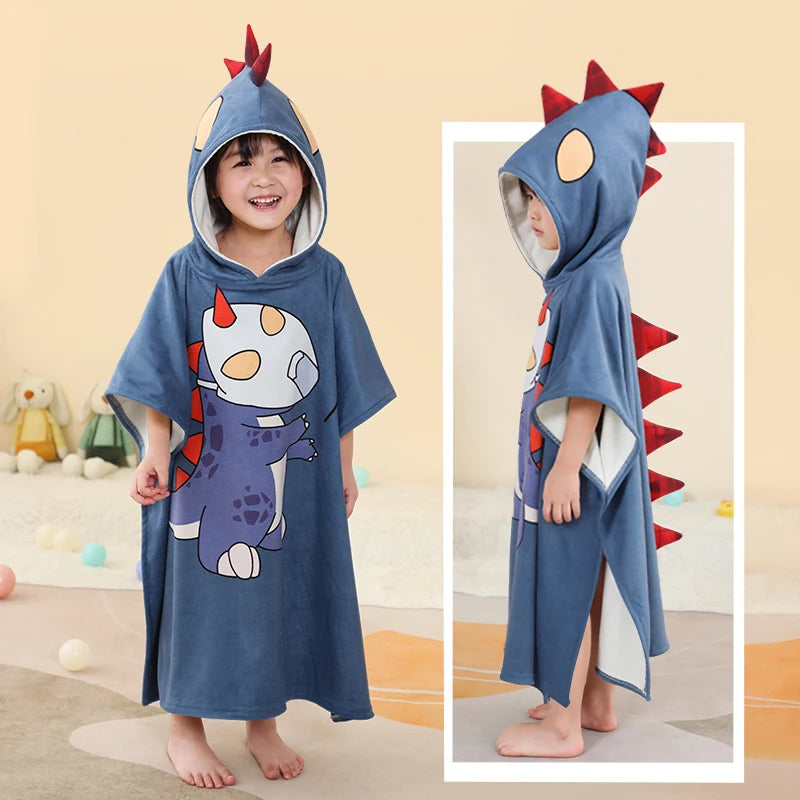 Kids Beach Poncho Towels,Absorbent Quick Dry,Children's Hooded Bathrobe for Boys Girls 3-12Years,Animal Cartoon Swim Bathing Cap