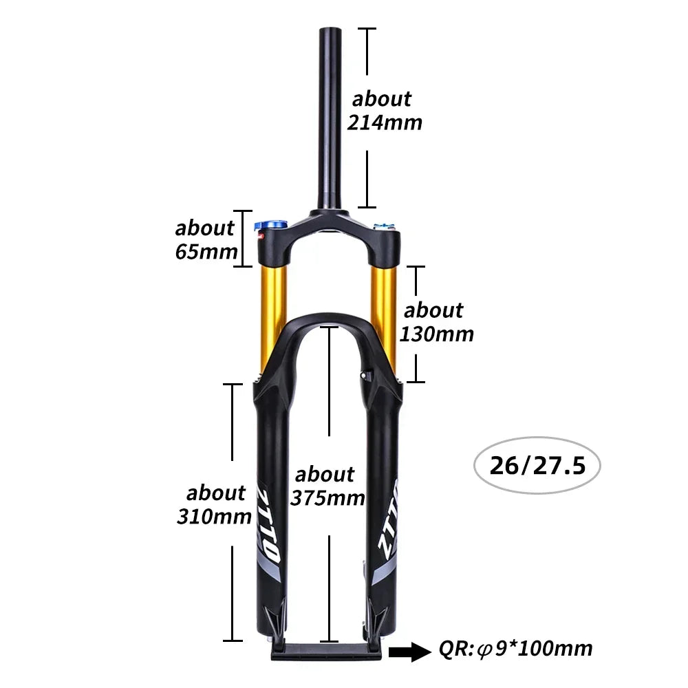ZTTO MTB Bike Air Fork 120mm Travel Mountain Bicycle Front Suspension 26 27.5 29 Inch QR Quick Release Straight Tube 1 1/8"