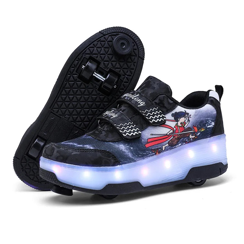 Children's Low-top Four-wheel Roller Skates Luminous with Brake Pads and Wheels Sports Shoes Dual-purpose Skating Casual Shoes