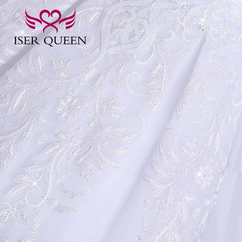 Fashion Long Sleeves Bride Dress For Wedding Small Pearls Beaded Lace Appliques Princess Wedding Dress WX0422