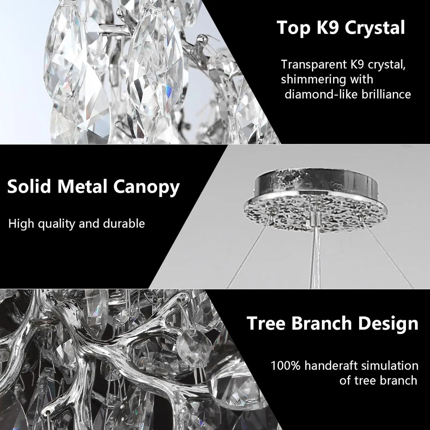 Luxury Modern Crystal Pendant Chandelier Hanging Living Room Lamp Dining Table Silver Branch Rectangular Chandeliers for Kitchen