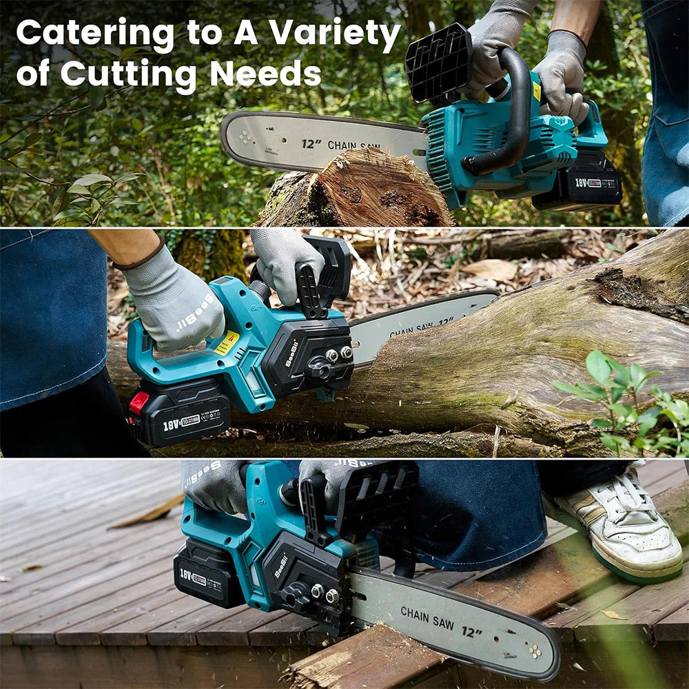 SEESII 12''Cordless Electric Chainsaw Brushless Chain Saw Firewood Tree Cutting Garden Pruning Power Tool For Makita Battery 18V