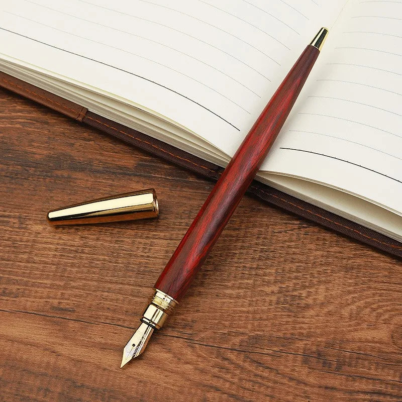 Luxury Quality Brand Red Wood Fountain Pen Brass Copper Calligraphy Golden Ink Pens Business Office School Supplies Stationery