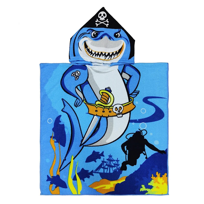 Large Cute Kids Hooded Bath Towel Cloak Cartoon Print Boys Girls Bathroom Beach Can Wear Super Absorbent Child Sunscreen Shawel