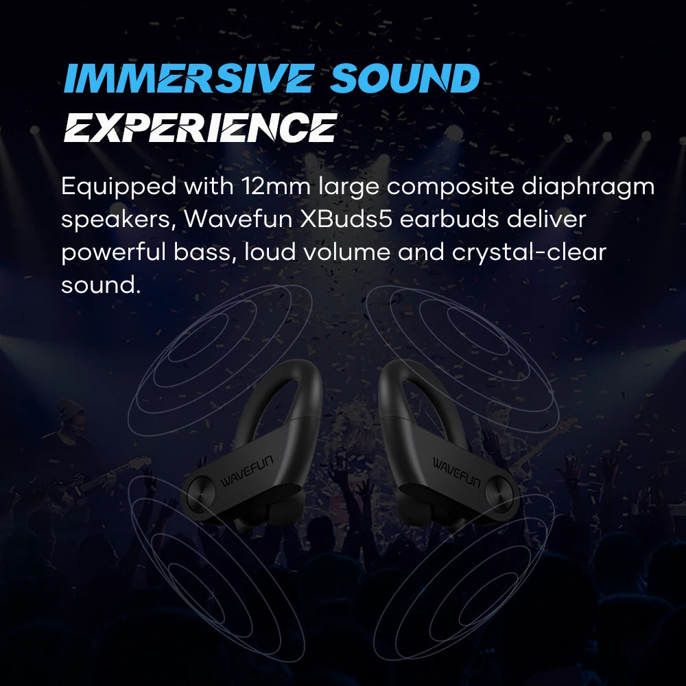 Wavefun XBuds 5 Bluetooth Earphone with Ear Hook 2000mAh Charging Case with Power Bank Function BT5.3 Waterproof Headphones