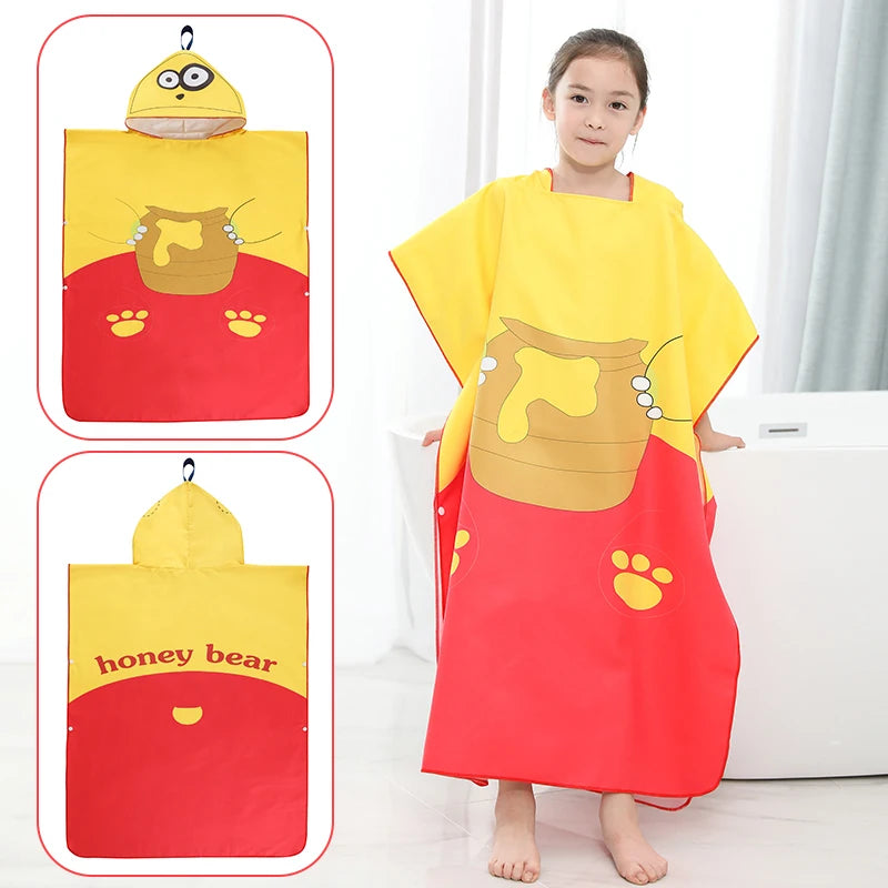 Kids Beach Poncho Towels,Absorbent Quick Dry,Children's Hooded Bathrobe for Boys Girls 3-12Years,Animal Cartoon Swim Bathing Cap