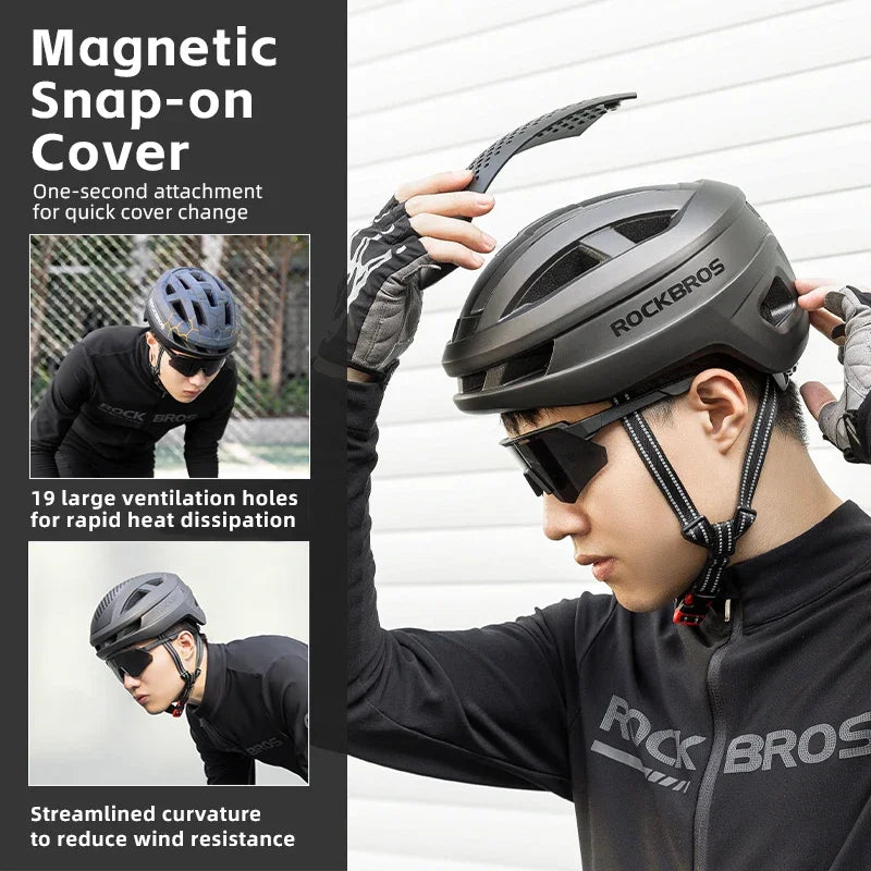 ROCKBROS Lightweight Cycling Helmet Magnetic Cover Breathable Integrally-molded Bike Helmet Safety Protection Men Bicycle Helmet