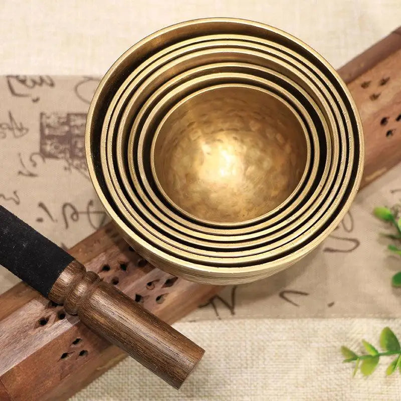 7 Pcs Brass & Metal Handcraft Tibetan Singing Bowl YOGA Meditation Metal Bowl Set Percussion Instrument Sound Bowl Healing