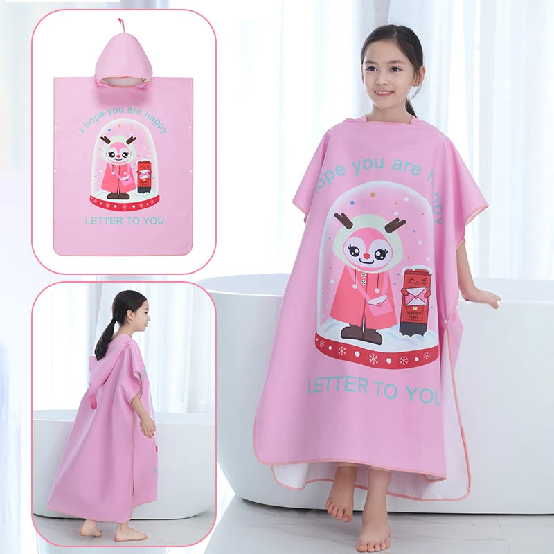 Kids Beach Poncho Towels,Absorbent Quick Dry,Children's Hooded Bathrobe for Boys Girls 3-12Years,Animal Cartoon Swim Bathing Cap