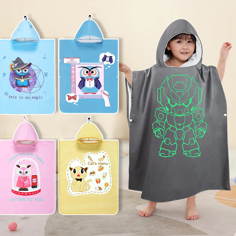 Kids Beach Poncho Towels,Absorbent Quick Dry,Children's Hooded Bathrobe for Boys Girls 3-12Years,Animal Cartoon Swim Bathing Cap