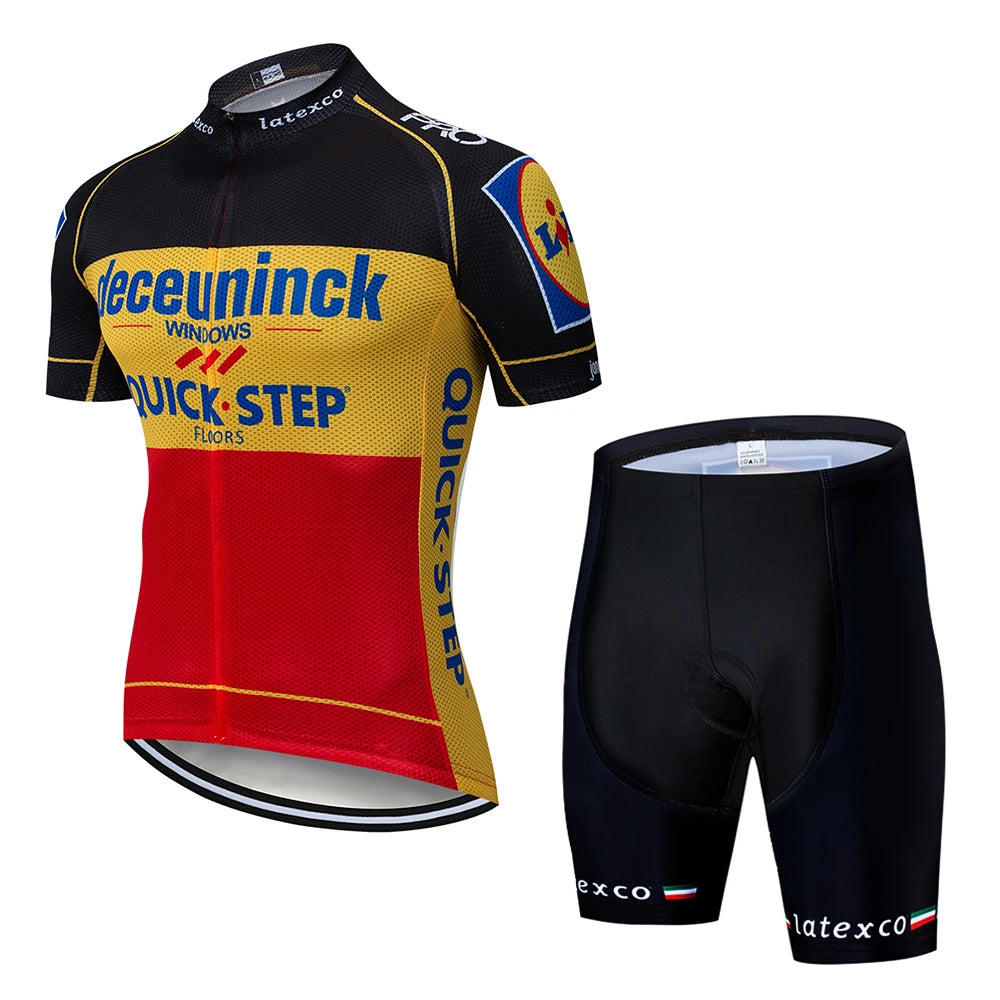 QUICK STEP Team Men's Cycling Jersey Set Summer Cycling Clothing Bike Clothes Uniform Maillot Ropa Ciclismo Hombre Bicycle Suit