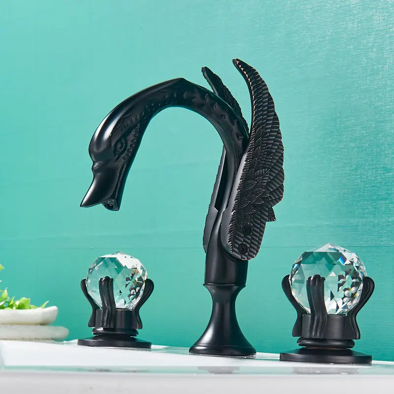Luxury Gold Swan Bathroom Basin Tap Crystal Handle Swan Basin Faucet Cold Hot Water Mixer Taps Deck Mounted Washbasin Faucet