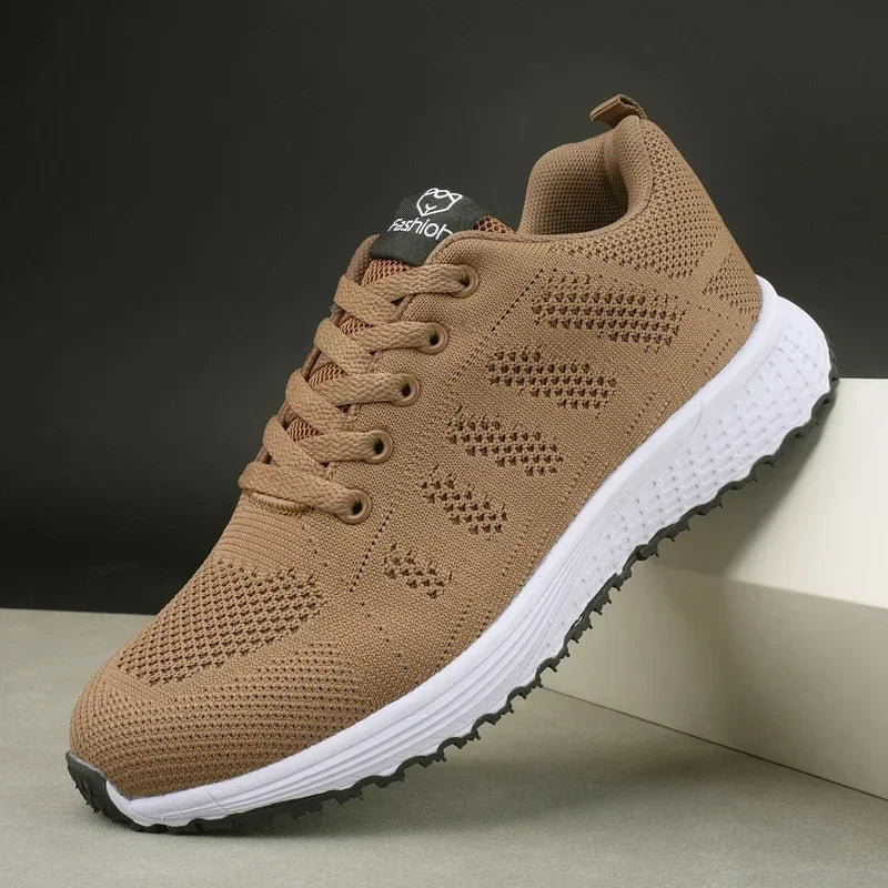 Women's Sneakers Breathable Knitted Mesh Comfortable Flat Lace Up Shoes Trendy Fashionable Casual Outdoor Women Running Shoes