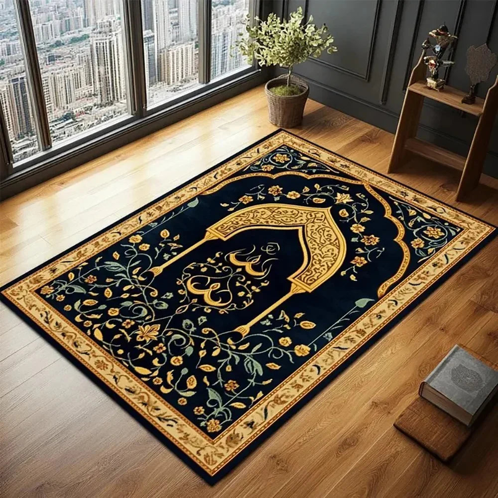 VIKAMA Muslim Prayer Loop-Pile Rug - Ultra-Thin, Stain-Resistant, Non-Slip Carpet for Living Room & Prayer, Soft Floor Mat