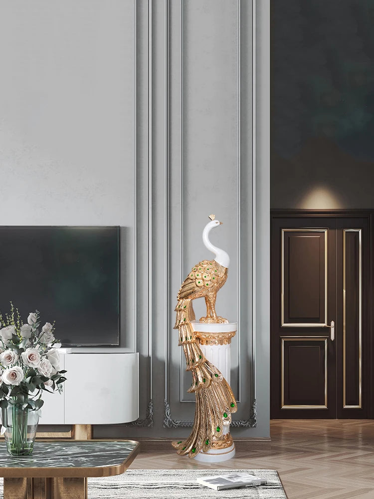 Nordic Room Decor Large Peacock Sculpture Ornament Living Room TV Cabinet Artwork Statue Crafts Gift Home Decoration Accessories